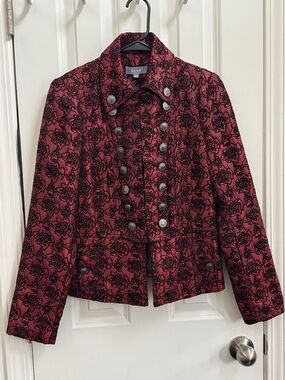 Cass Red Brocade Military-Style Blazer Jacket
